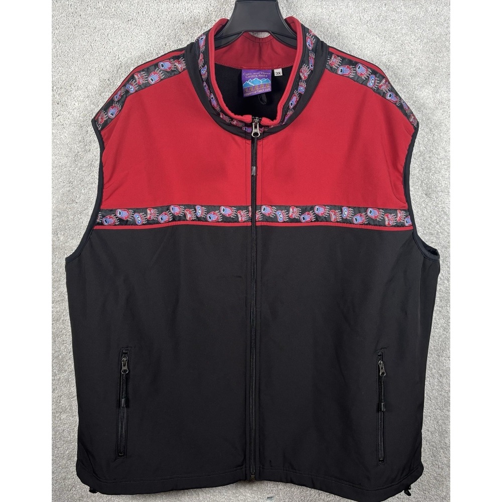 Copper River Cordora Alaska Zip Kodiak Vest Fleece Bear Tracks Black Red 3X 3XL